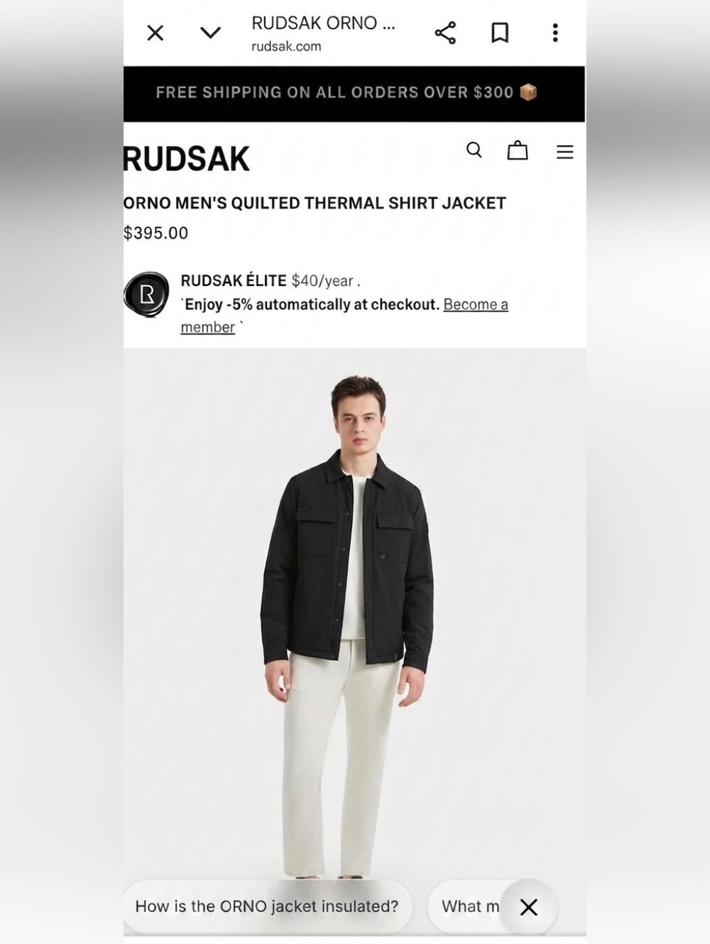 RUDSAK Men's Black Thermal Shirt Jacket